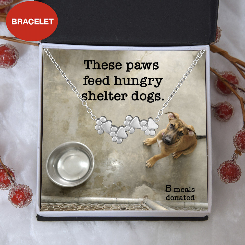 "These Paws Feed Hungry Shelter Dogs" - Four Paw Bracelet Includes Gift Box & Card