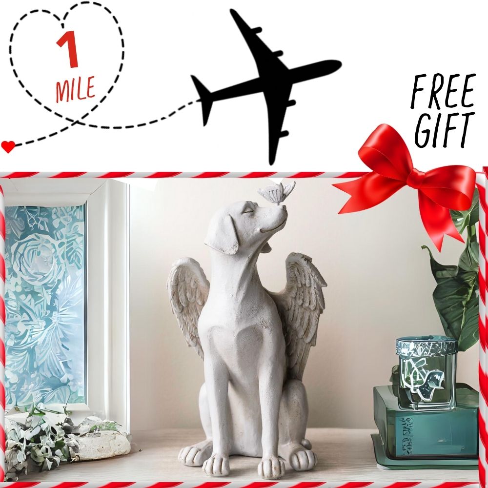 Image of Support Second Chance Santa Dog Rescue Flight and get this Gift of A Dog Memorial Angel with Butterfly Indoor/Outdoor Figurine