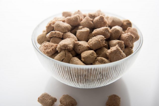 Bowl of freeze-dried dog food