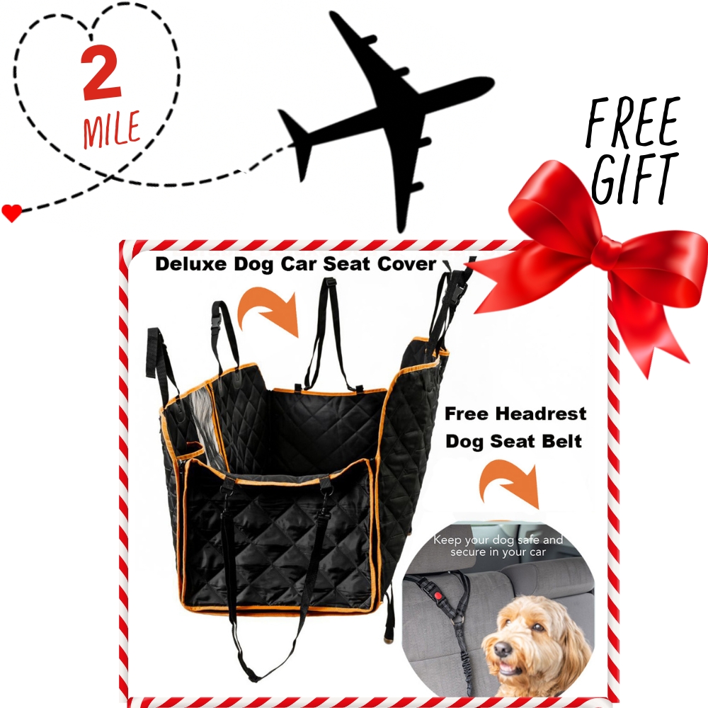 Image of Support Second Chance Santa Dog Rescue Flight and get this Gift of The Durable Deluxe Dog Car Seat Cover & Dog Seat Belt Headrest Restraint