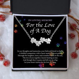 “In Loving Memory For The Love Of A Dog” – Four Paw Necklace Includes Gift Box & Card