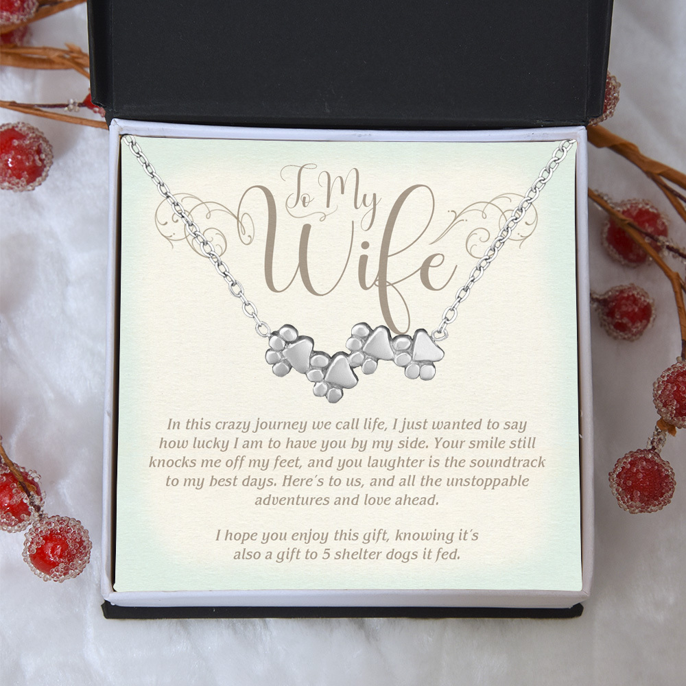 "To My Wife" - Four Paw Necklace Includes Gift Box & Card