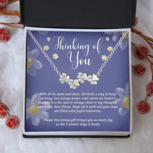 “Thinking Of You” – Four Paw Necklace Includes Gift Box & Card