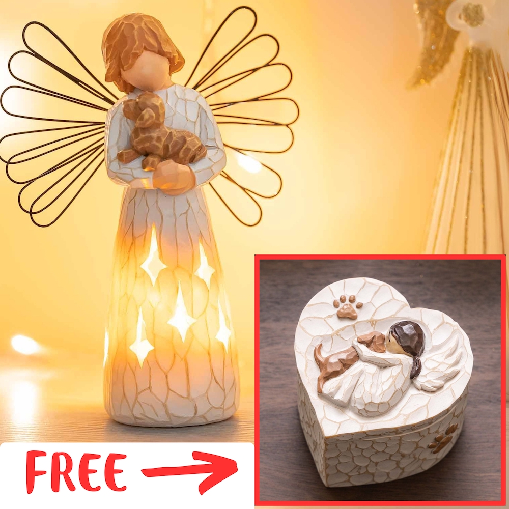 Image of FREE Matching Hand-Painted Angel Dog Keepsake Box with Purchase My Guardian Angel Memorial Dog Figurine with Flameless Candle