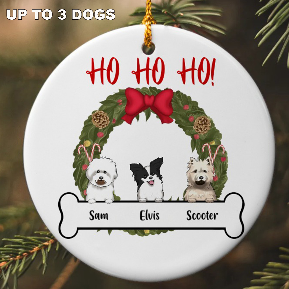 Limited Time Offer 50% Off - HO HO HO! Pups Personalized Ornament