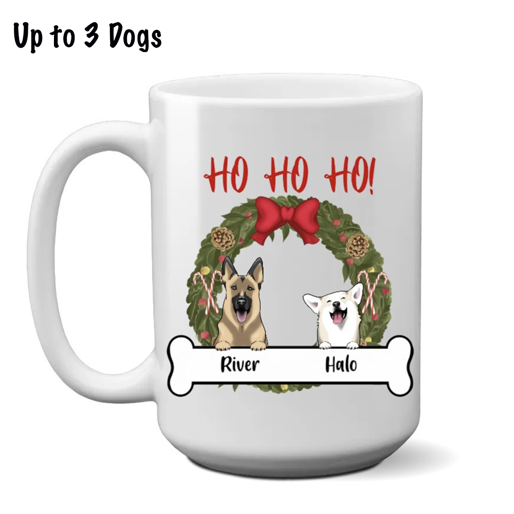 HO HO HO! Pups Mug Personalized (15 oz) Choose Your Pup’s Breed and Name! - Super Deal $7.99