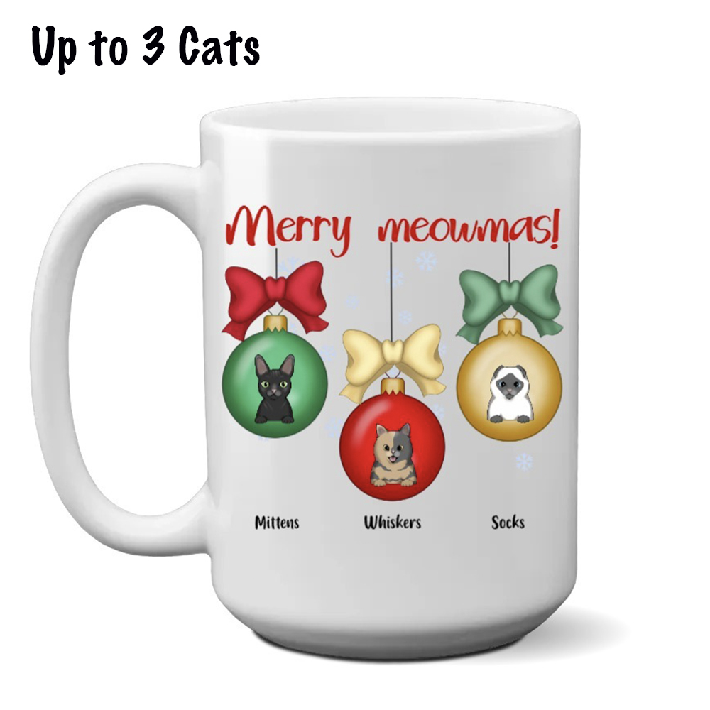 Merry Meowmas! Mug Personalized (15oz) Choose Your Cat’s Breed and Name! - Super Deal $7.99