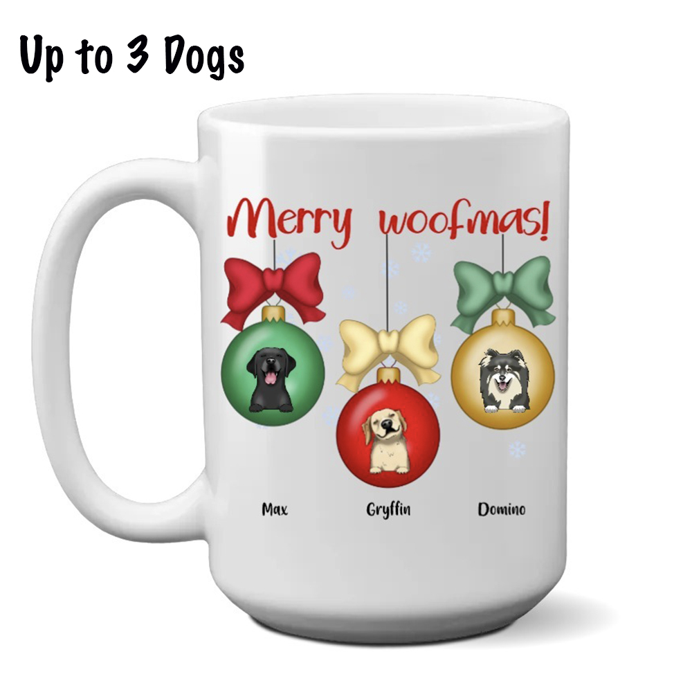 Merry Woofmas! Mug Personalized (15oz) Choose Your Dog's Breed and Name! - Super Deal $7.99