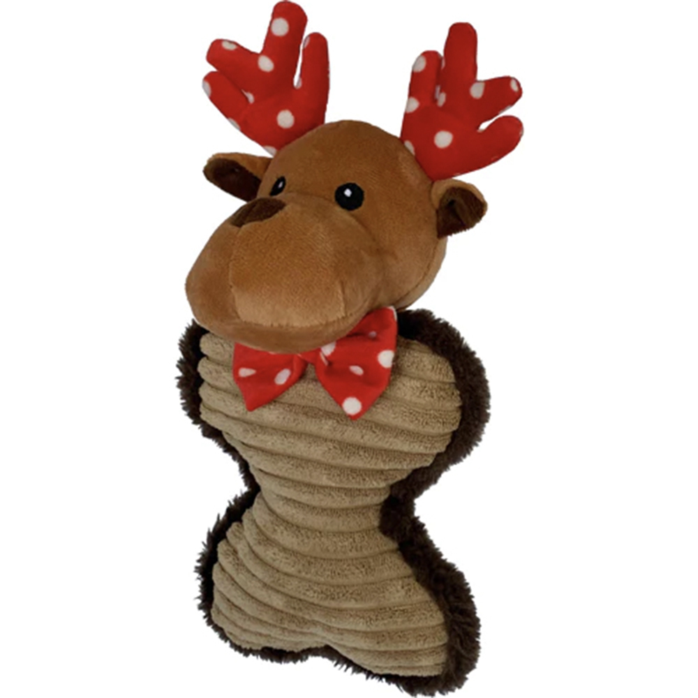 Buddy the Bone Shaped Reindeer Plush Christmas Squeaker Dog Toy - 10"  Super Deal $4.97