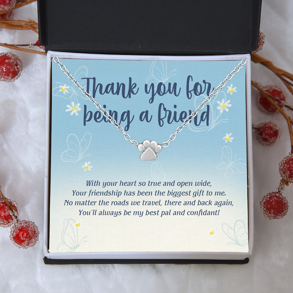"Thank you For Being A Friend" - One Paw Necklace Includes Gift Box & Card