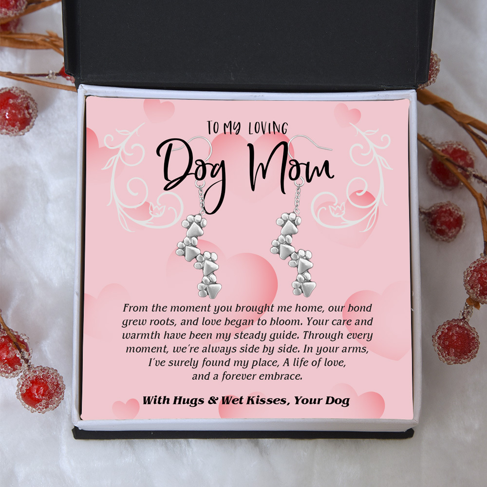 "To My Loving Dog Mom" - Four Paw Earrings Includes Gift Box & Card