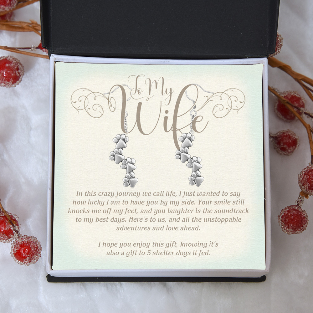 "To My Wife"  - Four Paw Earrings Includes Gift Box & Card