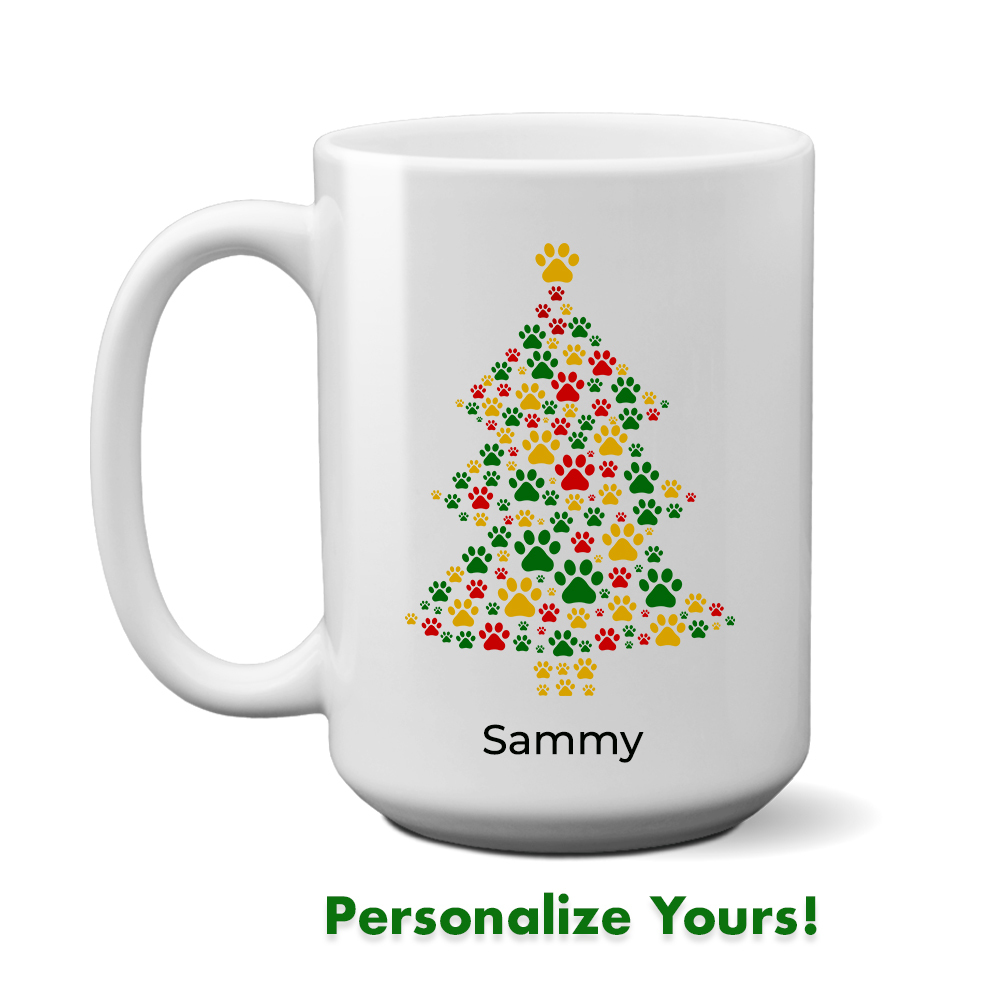 Happy Pawlidays Christmas Tree Personalized 15oz Mug - Super Deal $7.99