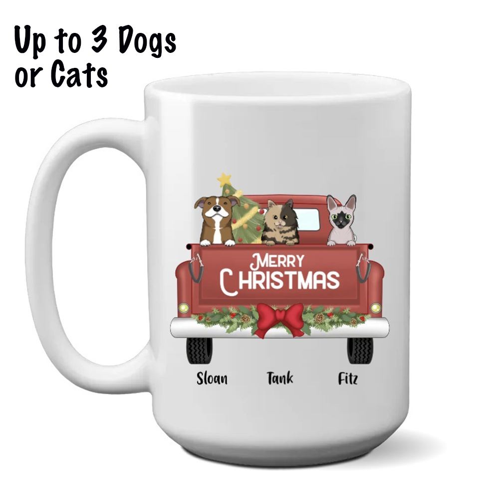 Merry Christmas Truck Mug Personalized (15oz) Choose Your Pet’s Breed and Name! - Super Deal $7.99