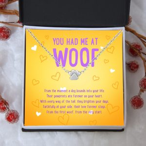 “You Had Me At Woof” – One Paw Necklace Includes Gift Box & Card