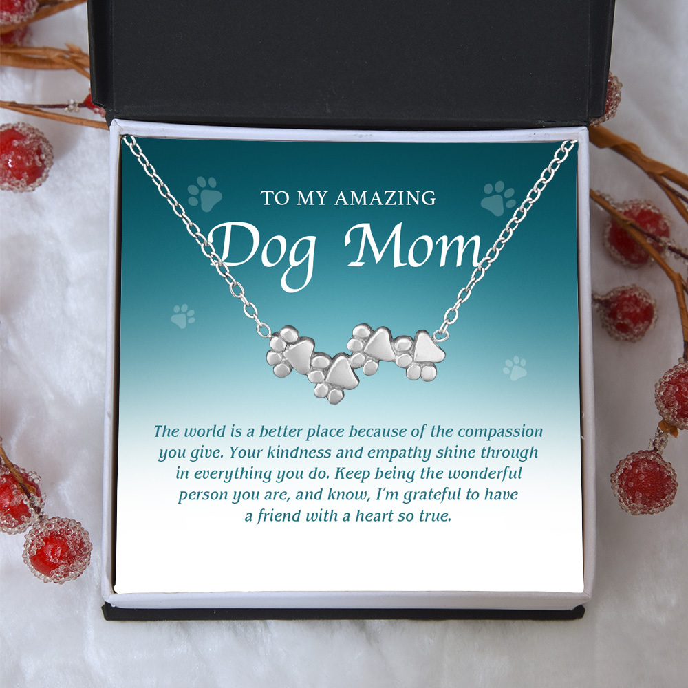 "To My Amazing Dog Mom" - Four Paw Necklace Includes Gift Box & Card