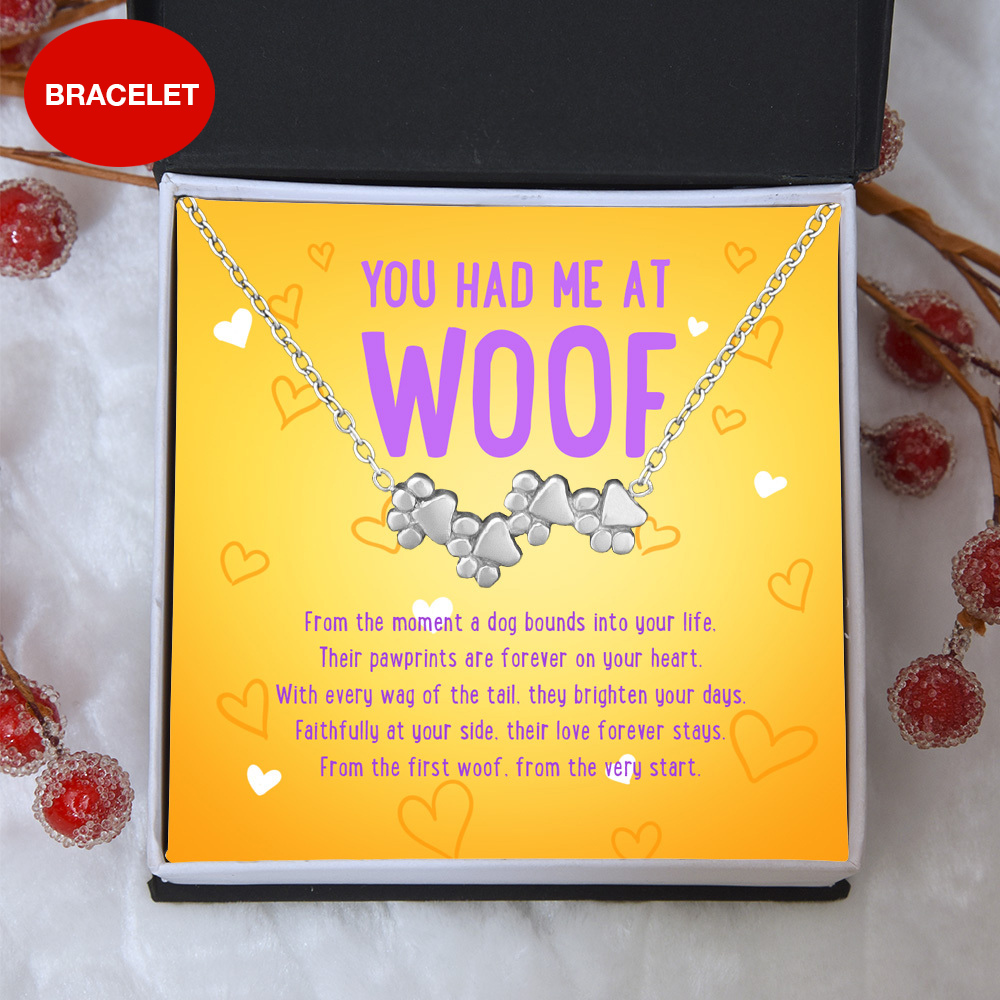 Image of Special Offer! "You Had Me At Woof" - Four Paw Bracelet Includes Gift Box & Card