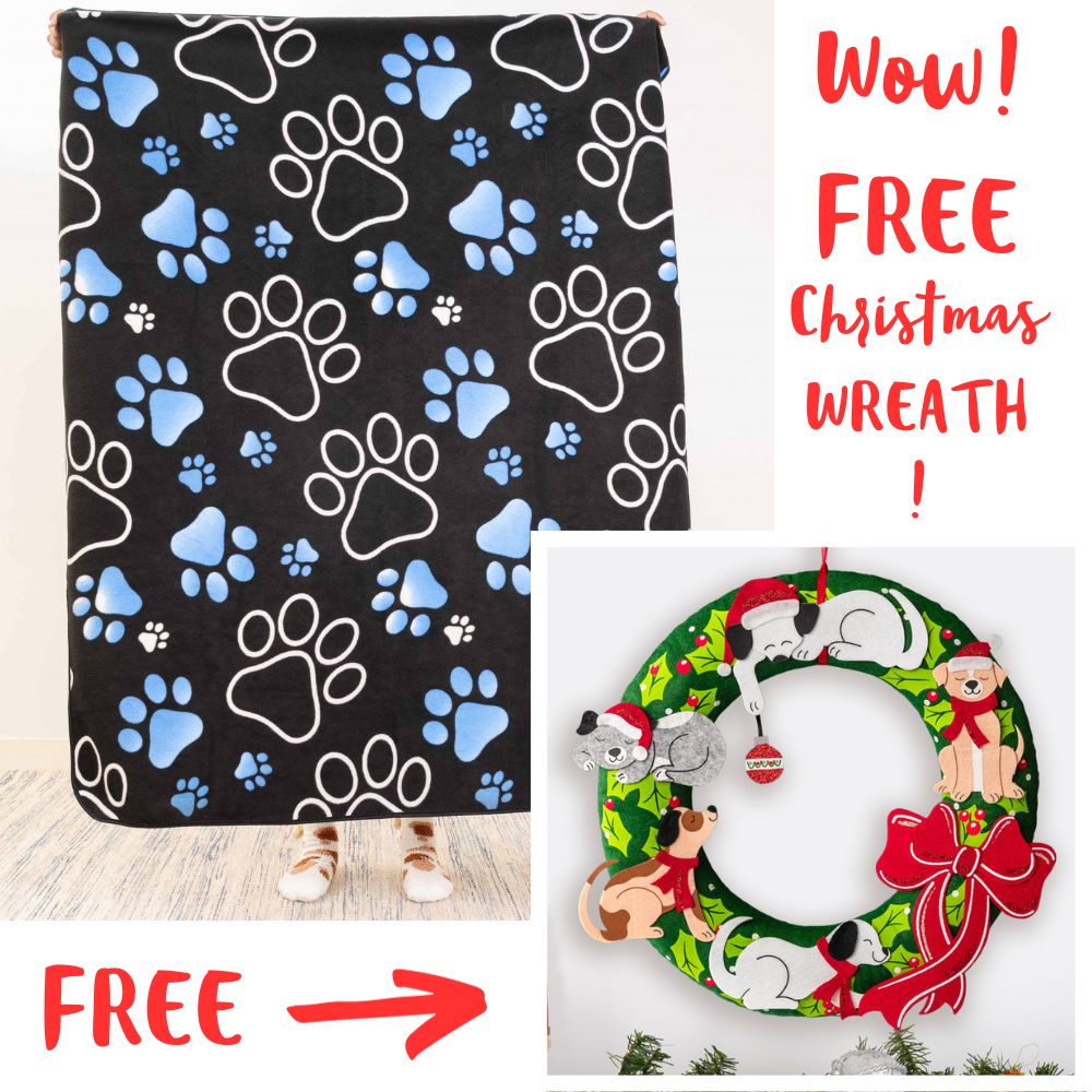Image of Get a FREE Holiday Dogs Christmas Wreath With Purchase of Dreamy Blues Polar Fleece Dog Blanket – 50"x 60"