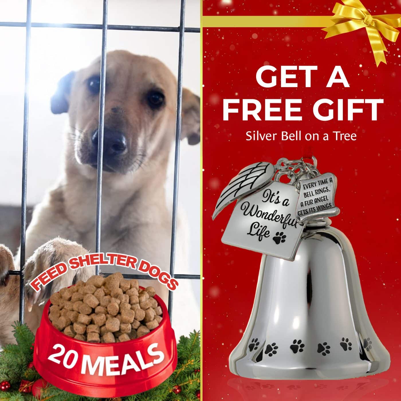 Donate 20 Meals For $10 and Get a FREE GIFT of It's A Wonderful Life Collectable Silver Bell Dog Ornament ..... Every Time A Bell Rings A Fur Angel Gets It's  Wings