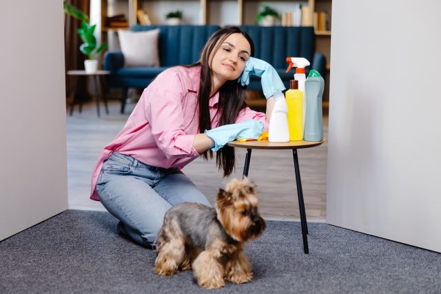 Spring cleaning with dog