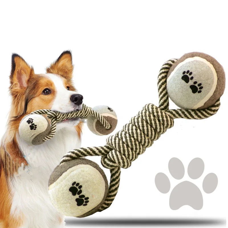 Dog Rope Toy with Tennis Balls- Hemp Rope with Balls, Fun Tug of War Toy for Dogs