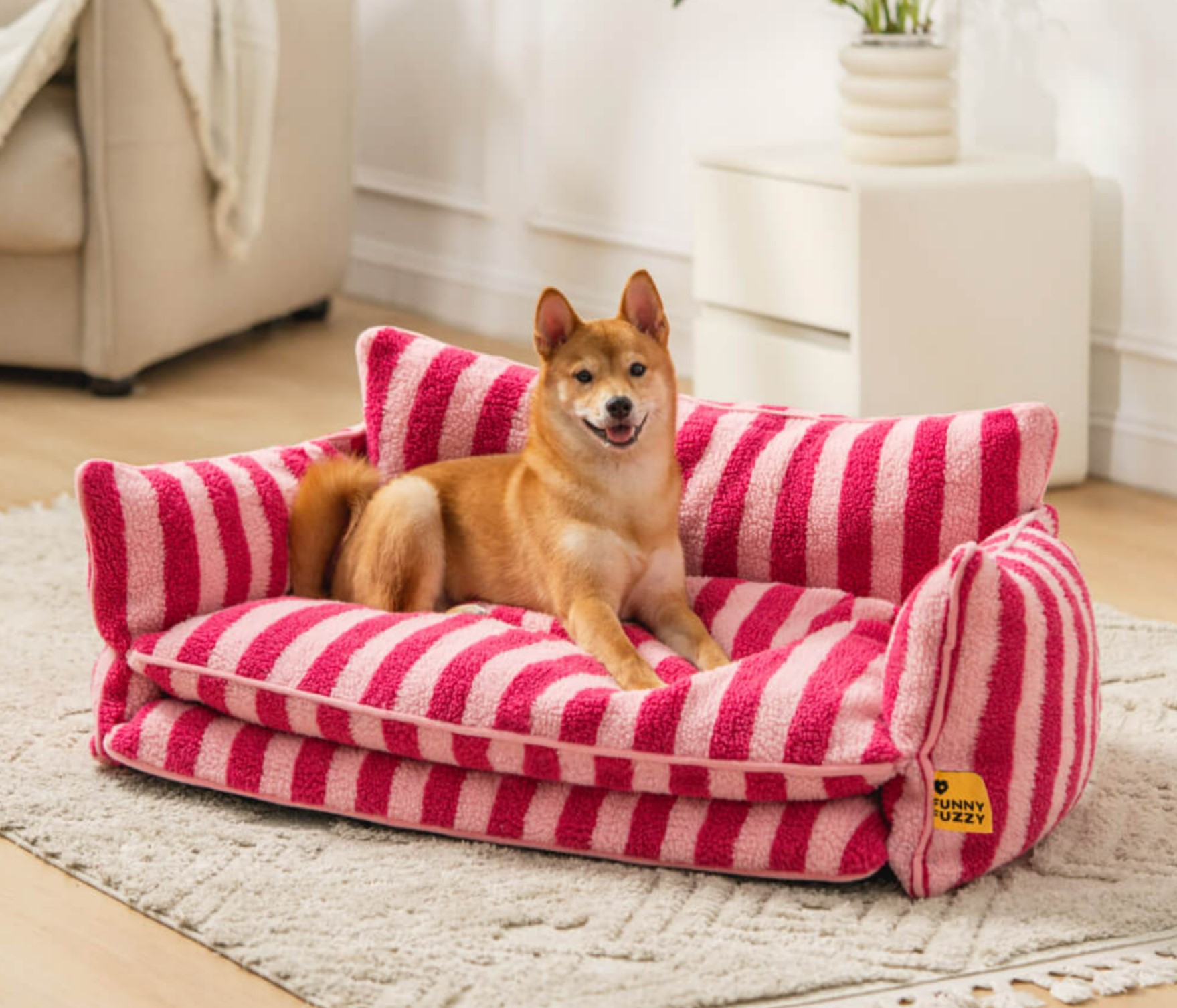 FunnyFuzzy Trendy Striped Faux Lambswool Double Layer Dog & Cat Sofa Bed