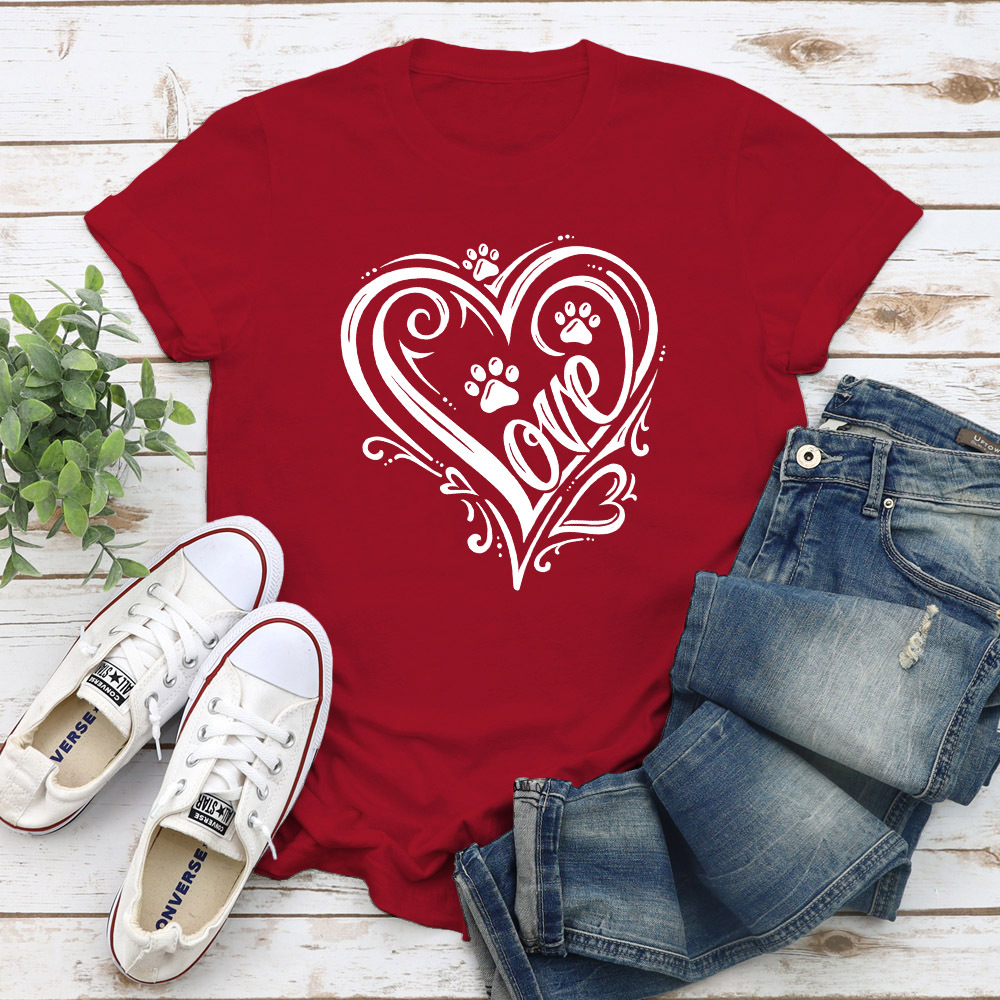 For My Valentine - Love Paw Standard Tee Red