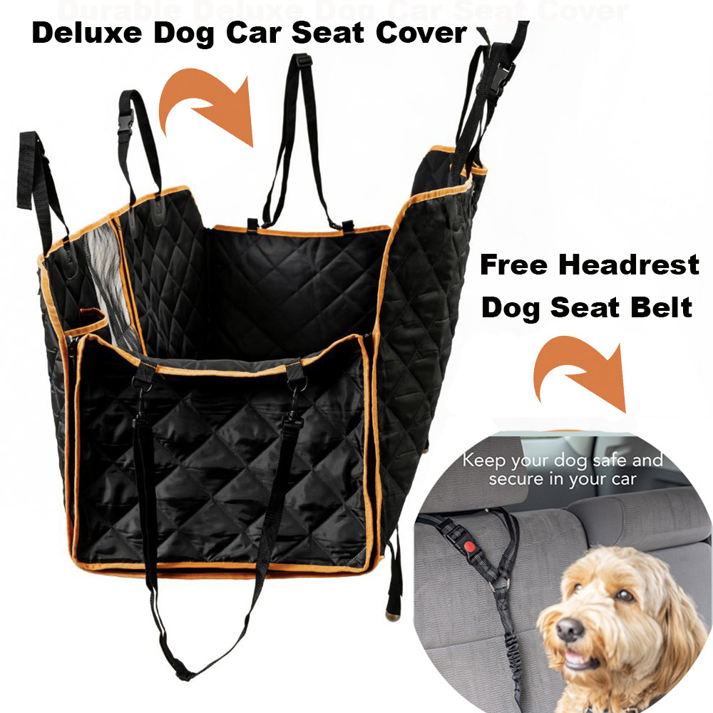 FREE Dog Seat Belt Headrest Restraint with Purchase of The Durable Deluxe Dog Car Seat Cover - Scratch Resistant and Waterproof
