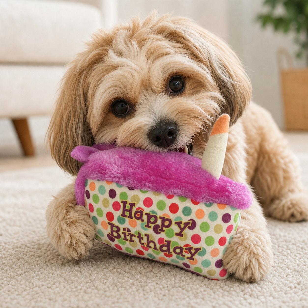 Happy Birthday Cake Plush Dog Toy with Squeaker- Perfect Gift for Your Pup's Special Day !