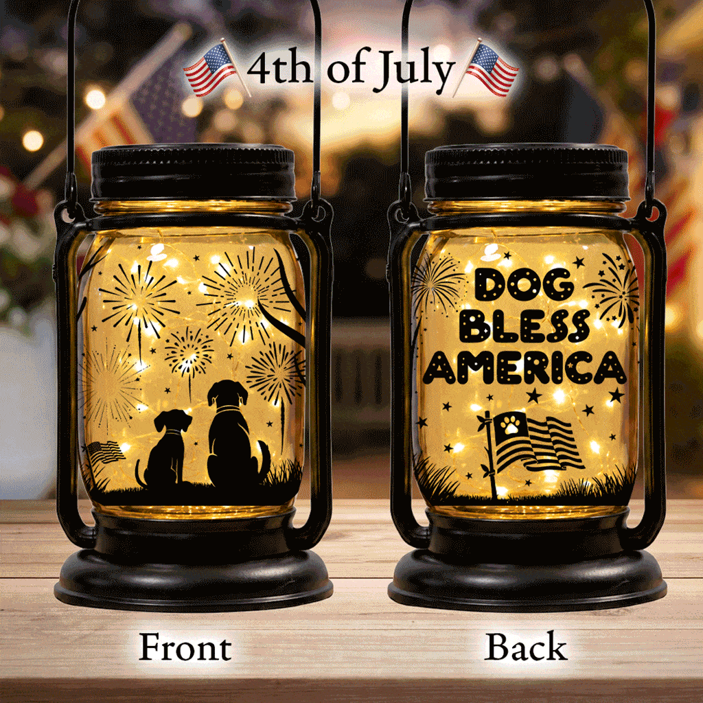 Holiday Celebration Mason Jar Lantern Solar Light – 10 Seasonal Dog & Cat Inserts – July 4th, Halloween, Christmas, Mom's Day, Memorial