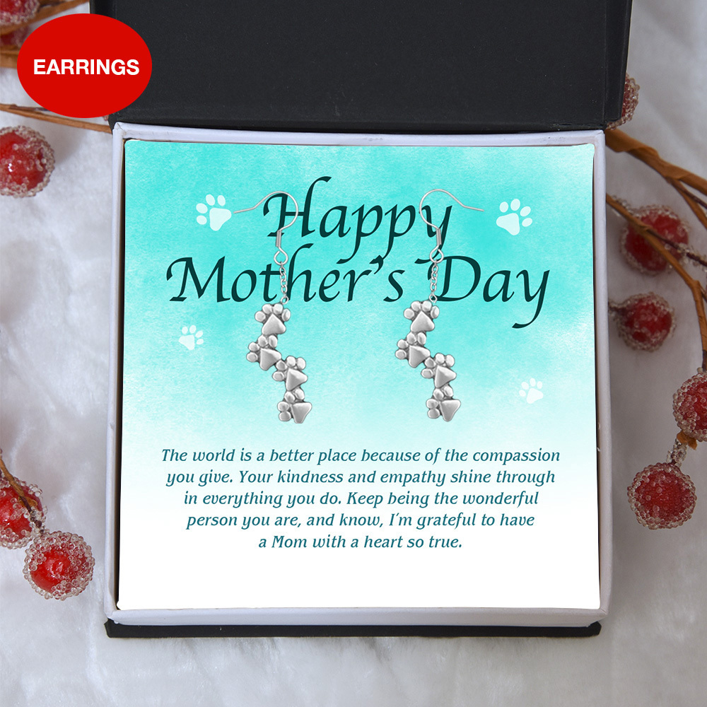 Image of "Happy Mother's Day" - Four Paw Earrings Includes Gift Box & Card