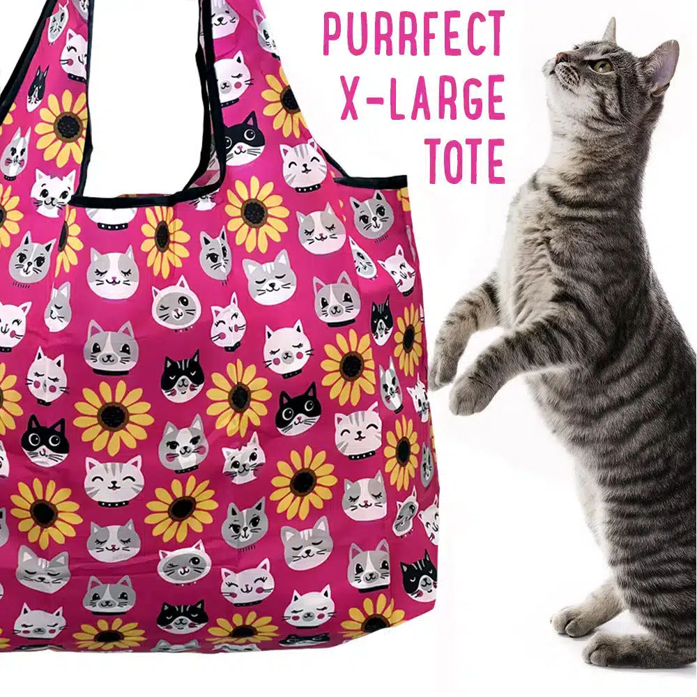 Kitties & Sunflowers Shopping Travel Shoulder Bag- Folding Grocery Tote Pouch Bag