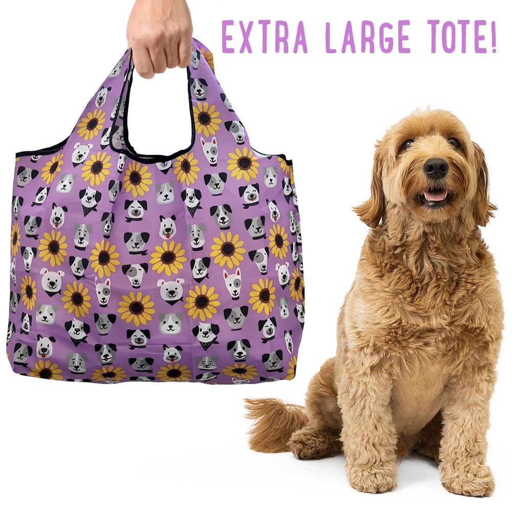 Dogs & Sunflowers Shopping Travel Shoulder Bag- Folding Grocery Tote Pouch Bag