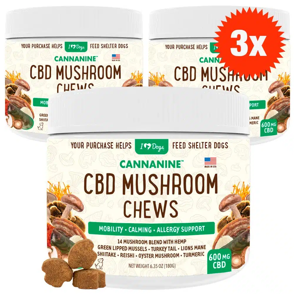 BUY 3 and SAVE Hemp Mushroom Chews For Dogs - Mobility, Calming, Allergy & Immune Support – 14 Mushroom Blend with Turkey Tail, Lion’s Main, Shiitake & Green Lipped Mussels - 60ct / 600 MG HEMP