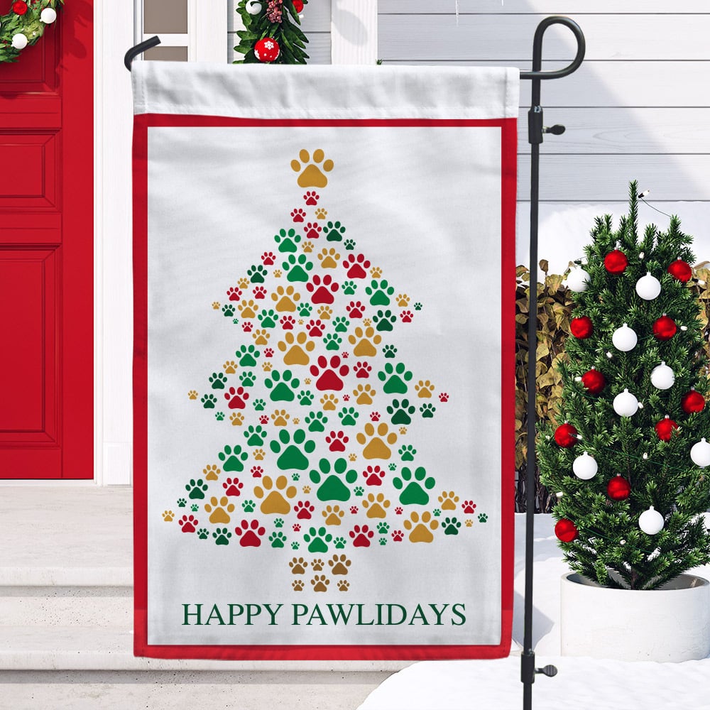 Happy Pawlidays Dog Paw Christmas Tree Garden Flag