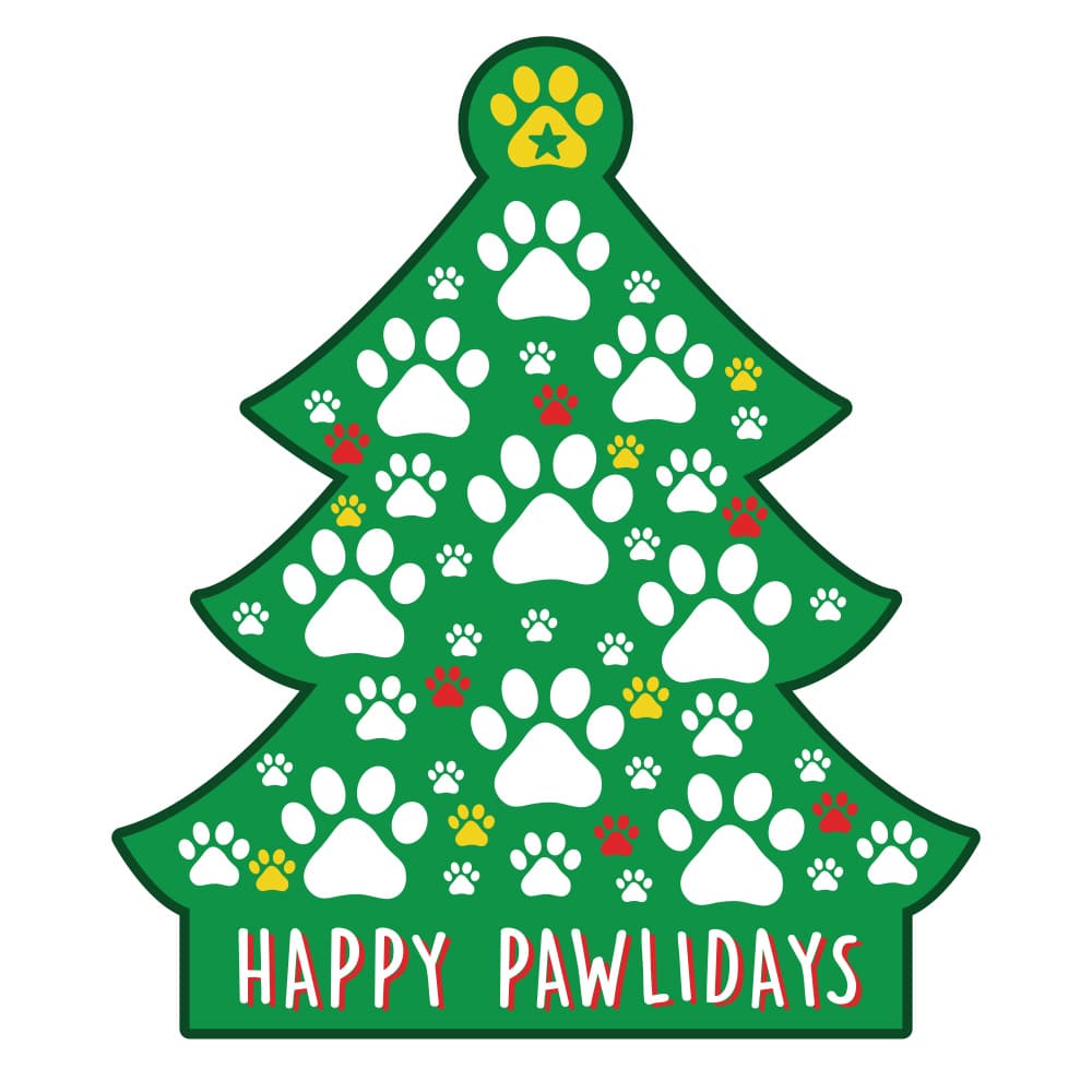 Happy Pawlidays Christmas Tree Dog Paws Car Magnet- Great for Kitchen Fridge, Home Decor