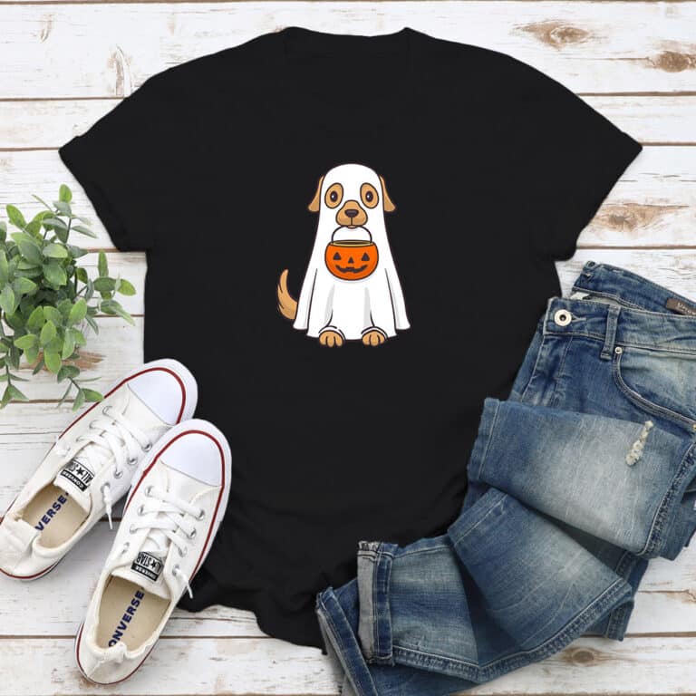 Spooky Trick Or Treat Pup Standard Tee Black