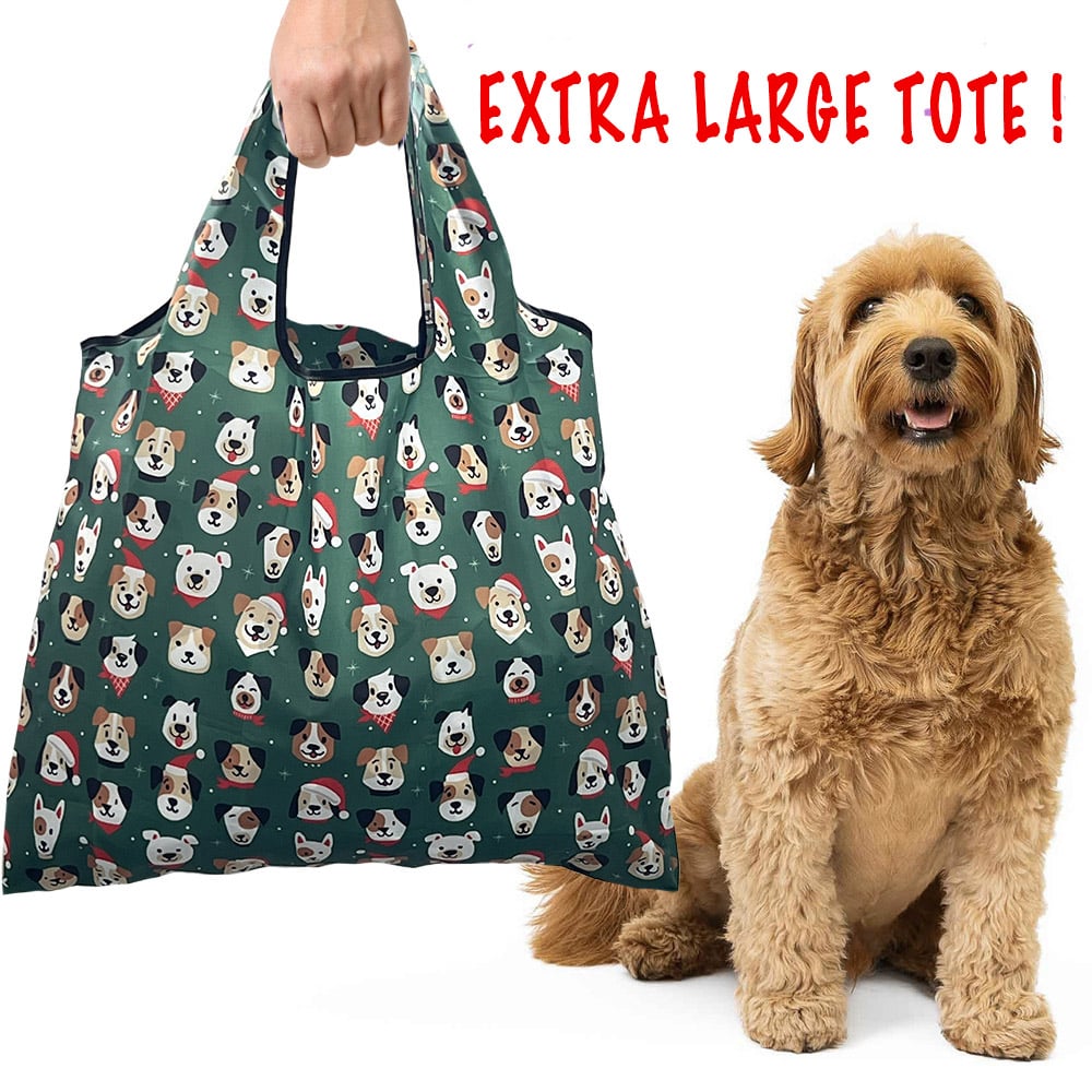 Doggies Christmas Shopping Travel Shoulder Bag- Folding Grocery Tote Pouch Bag