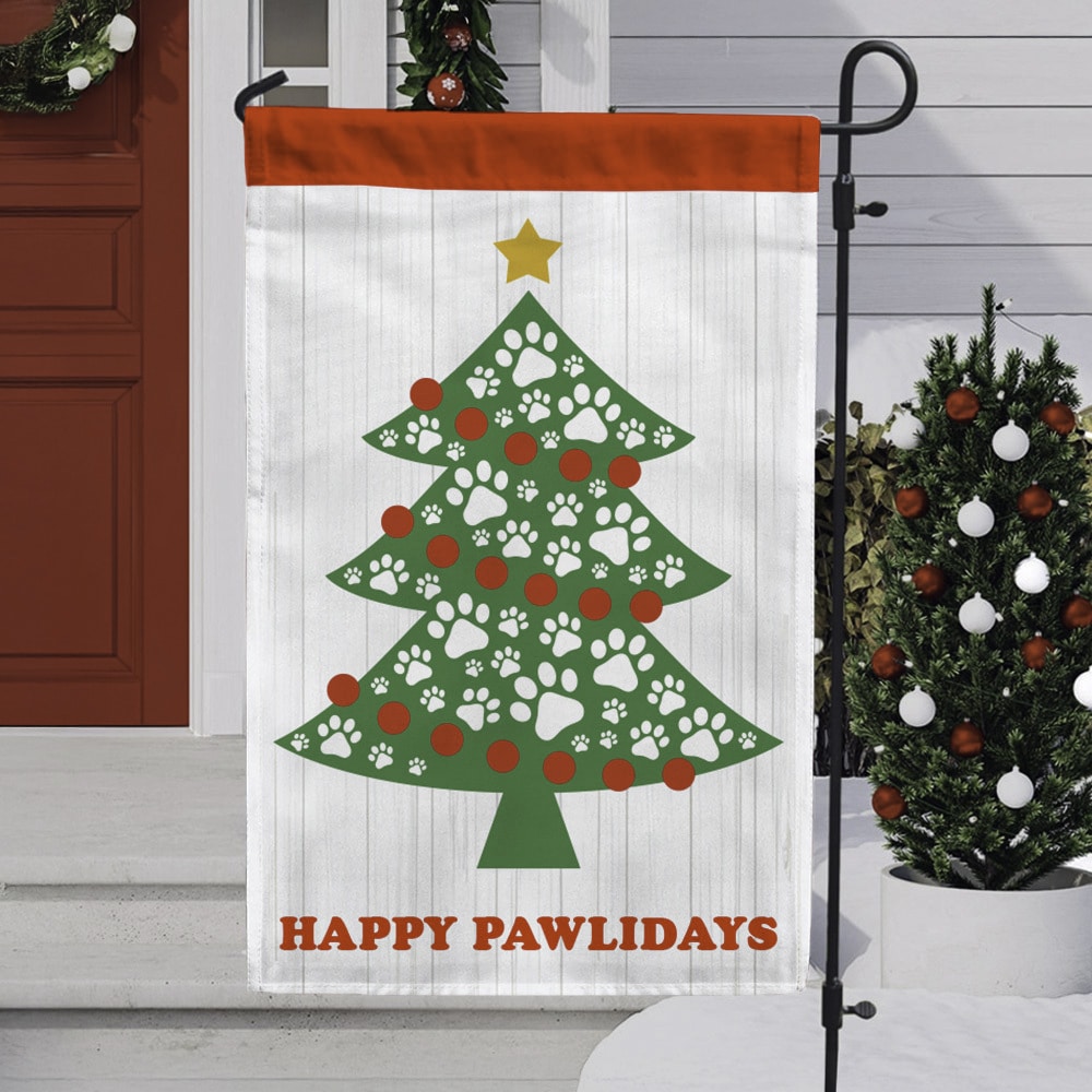 Image of Happy Pawlidays Dog Paw Christmas Tree Garden Flag
