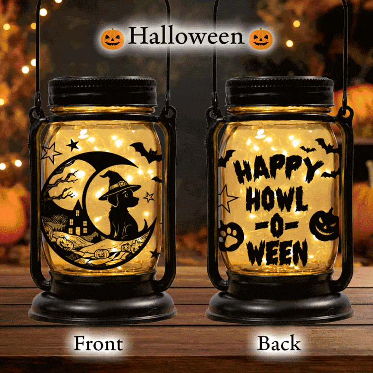 Holiday Celebration Mason Jar Lantern Solar Light – 10 Seasonal Dog & Cat Inserts – July 4th, Halloween, Christmas, Mom's Day, Memorial