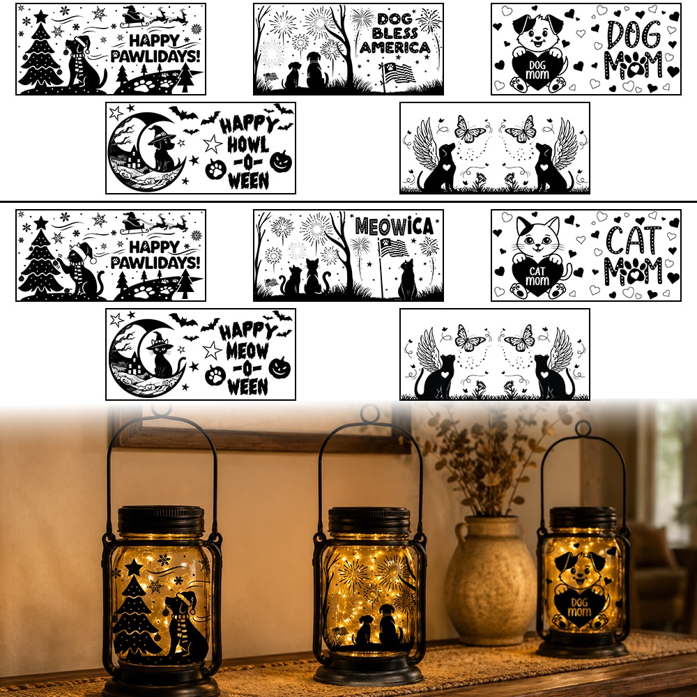 Holiday Celebration Mason Jar Lantern Solar Light – 10 Seasonal Dog & Cat Inserts – July 4th, Halloween, Christmas, Mom's Day, Memorial - Image 6