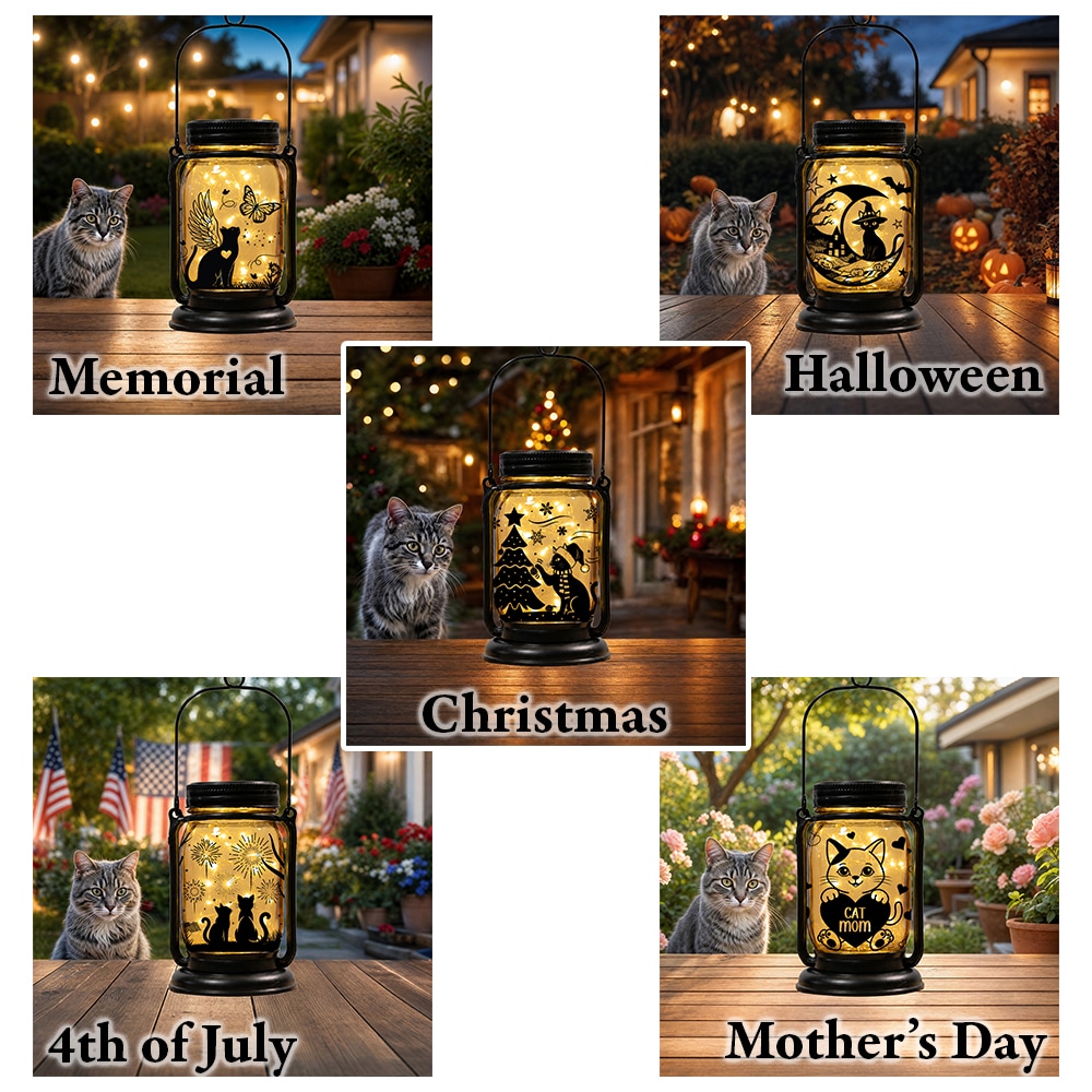 Holiday Celebration Mason Jar Lantern Solar Light – 10 Seasonal Dog & Cat Inserts – July 4th, Halloween, Christmas, Mom's Day, Memorial - Image 5