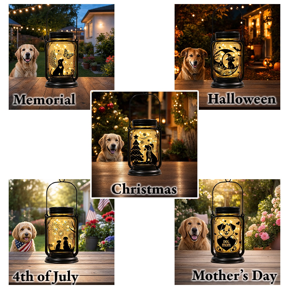Holiday Celebration Mason Jar Lantern Solar Light – 10 Seasonal Dog & Cat Inserts – July 4th, Halloween, Christmas, Mom's Day, Memorial - Image 4