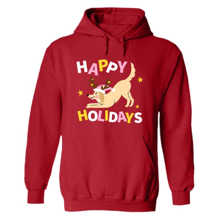 Happy Holidays Dog Hoodie Red