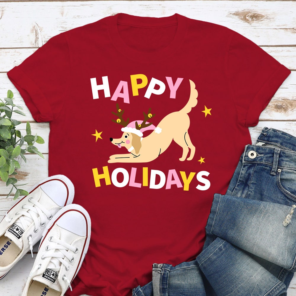 Happy Holidays Dog Standard Tee Red