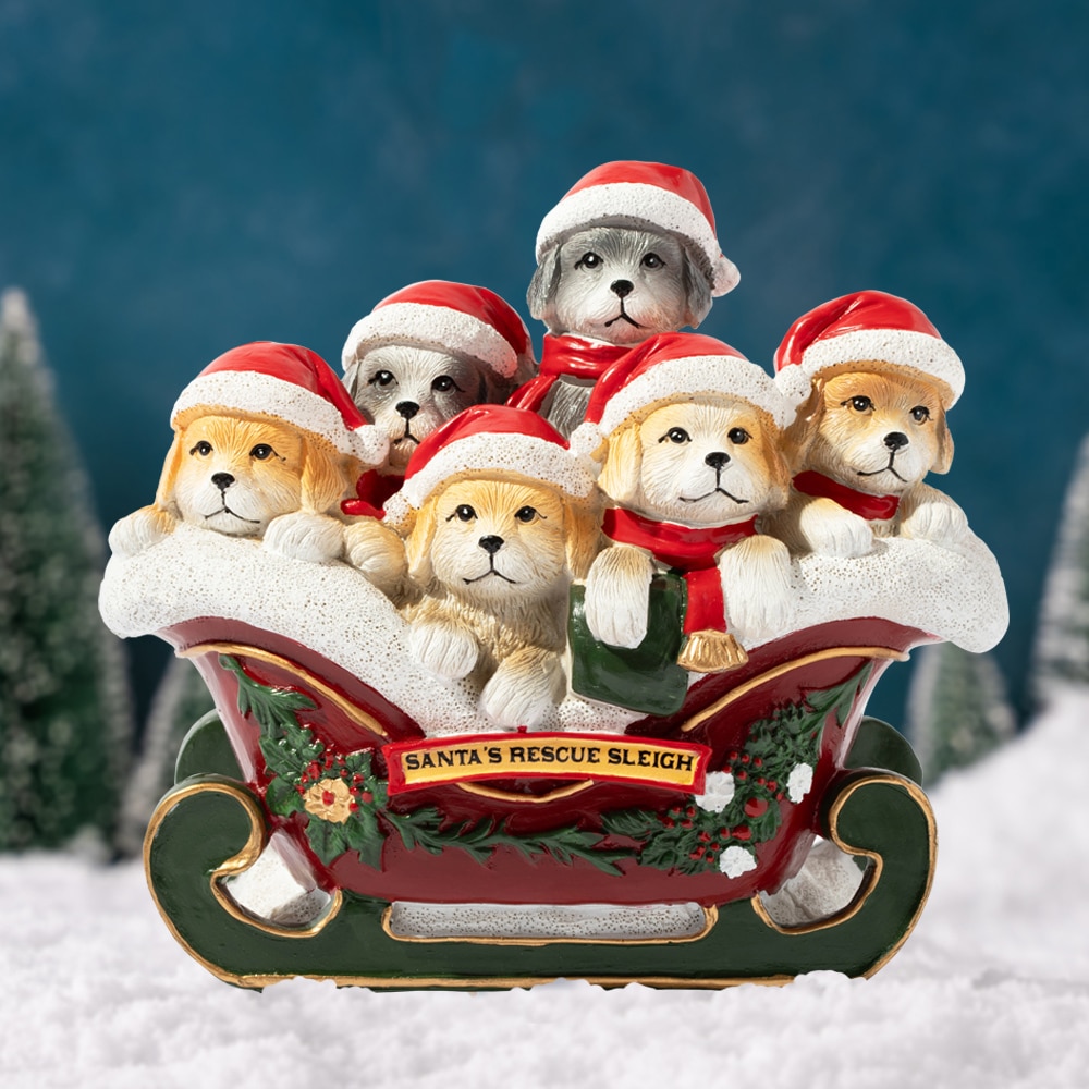 Santa’s Rescue Sleigh Christmas Dog Figurine