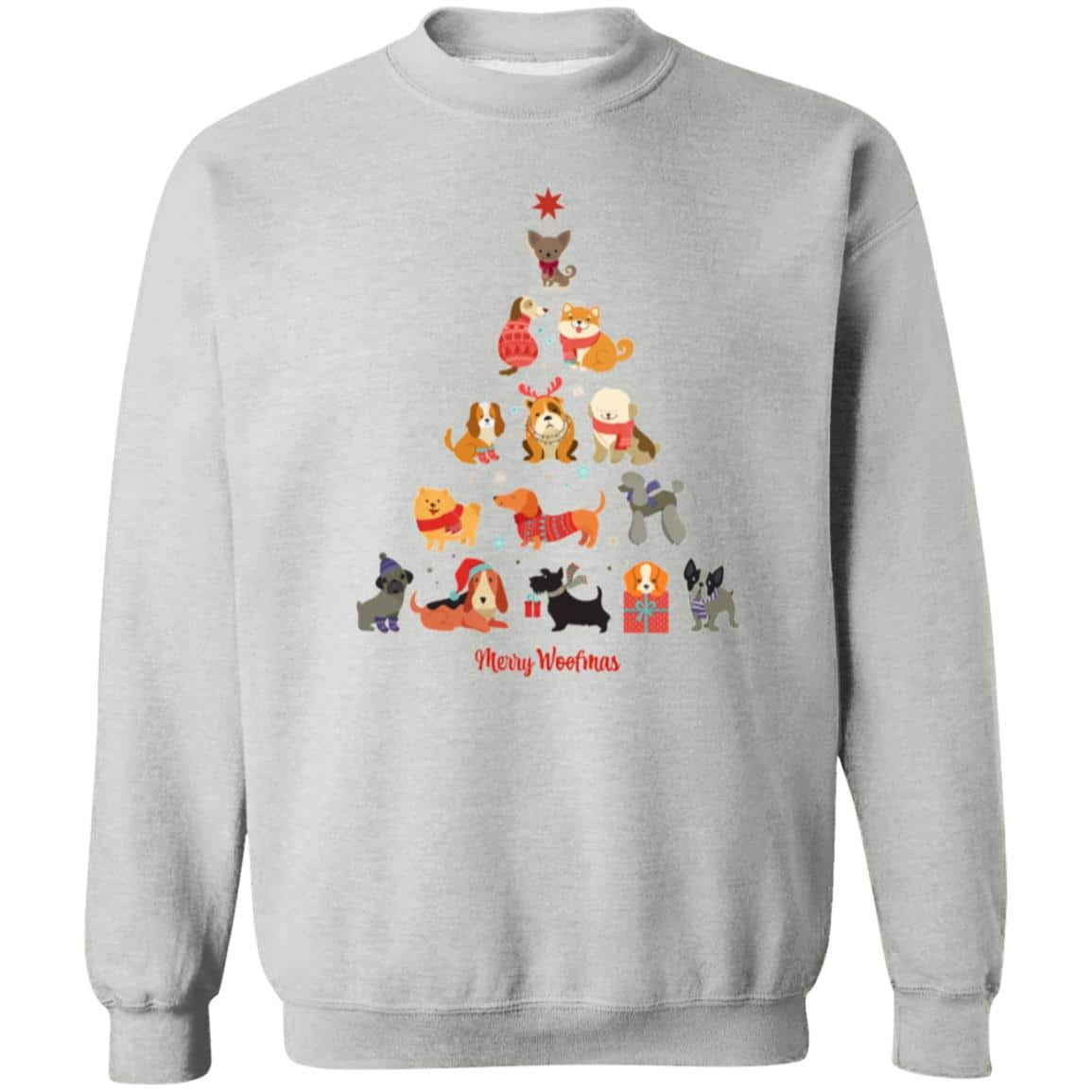 Merry Woofman Dog Christmas Tree Sweatshirt Heather Gray