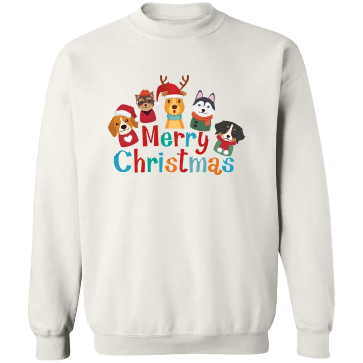 Merry Christmas Winter Festival Dogs Sweatshirt White