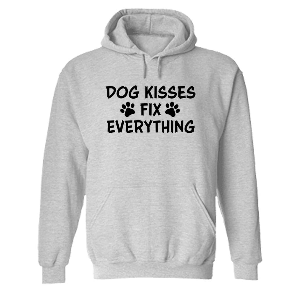 Dog Kisses Fix Everything Hoodie Heather Grey