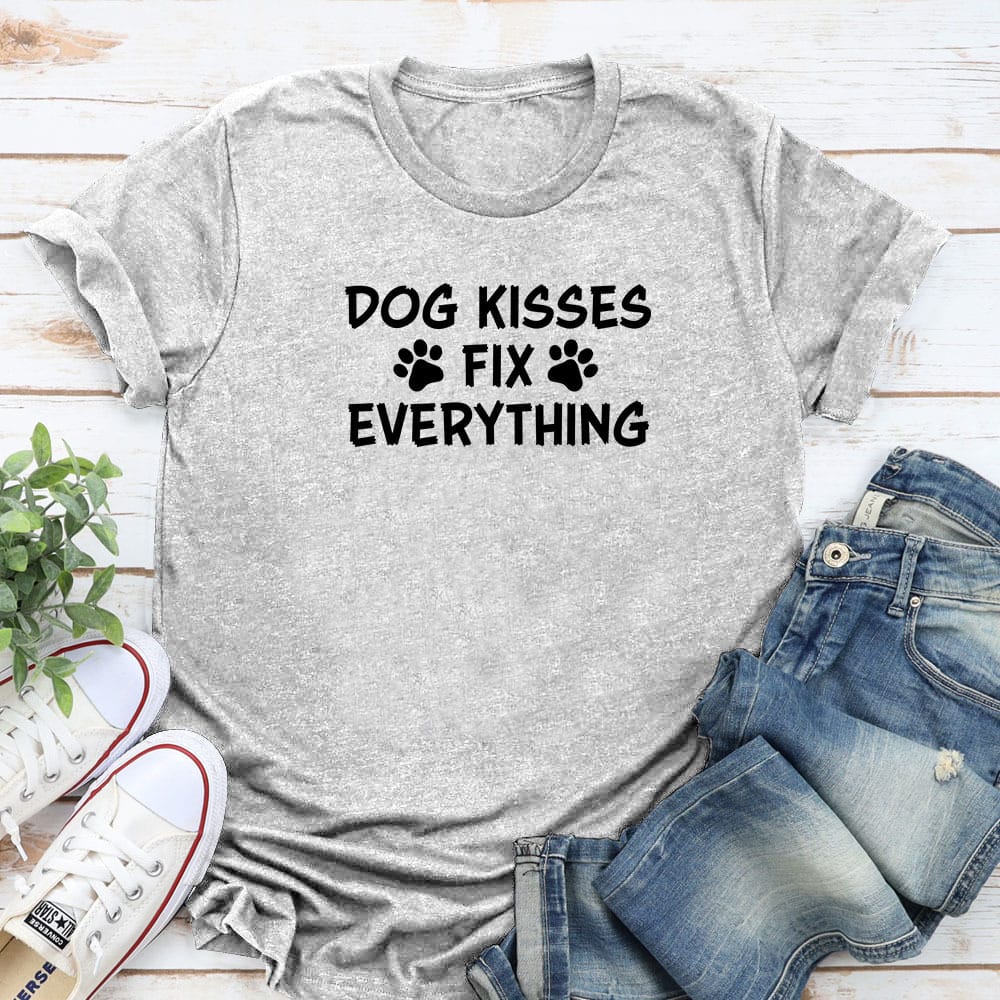 Dog Kisses Fix Everything Standard Tee Heather Grey